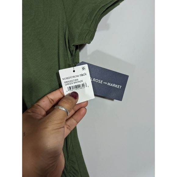 Melrose and Market Green Bronze Ruched Cotton Blend T Shirt Dress Women Size XS - Picture 6 of 8